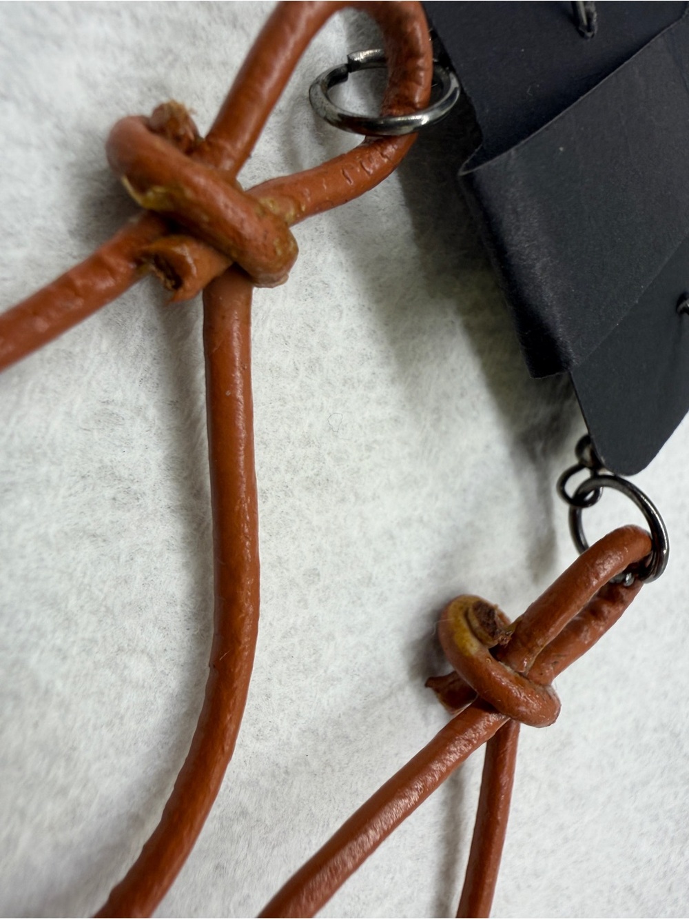 Boho Brown Leather Loop Earrings with Wooden Bead - Picture 6 of 7
